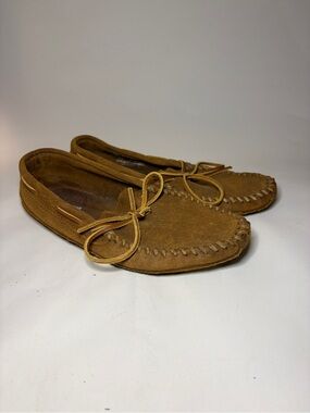Minnetonka Men's Double Bottom Softsole Moccasins Brown Suede Size 9.5 Slippers